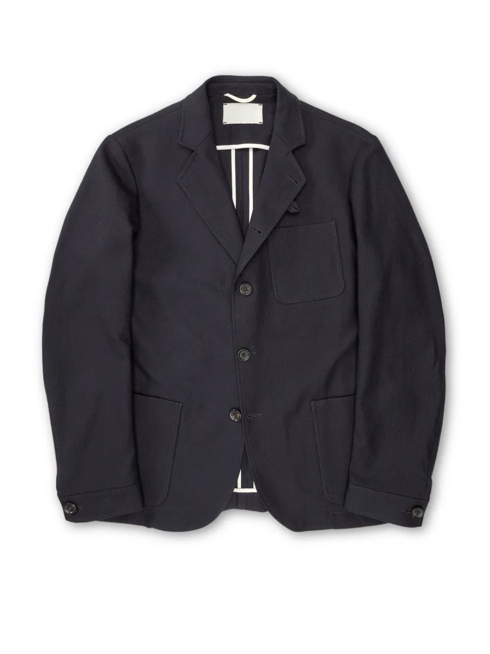 Navy Casual Style Lapel Midweight Cotton Blazer