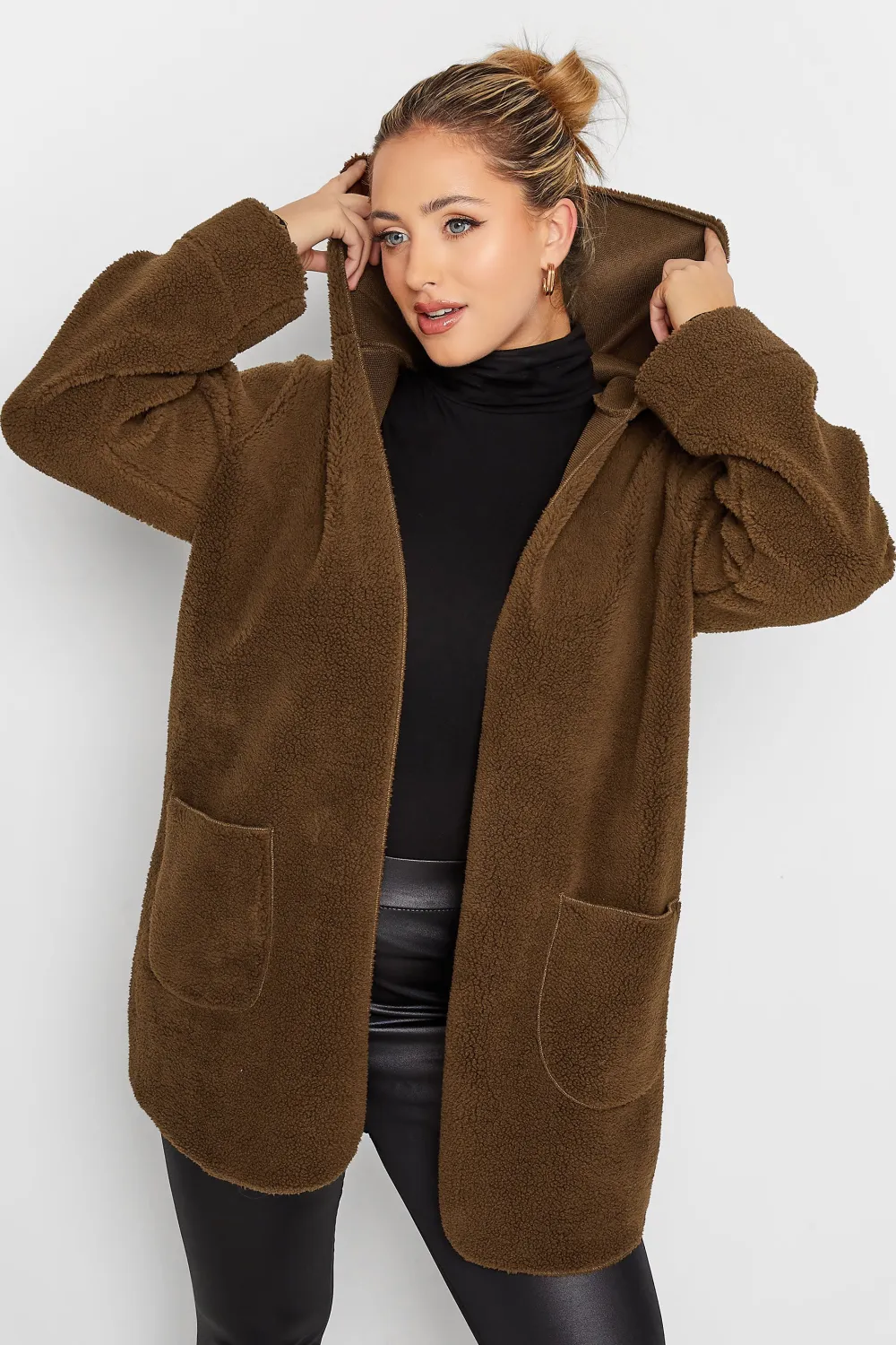 YOURS Curve Brown Teddy Hooded Jacket