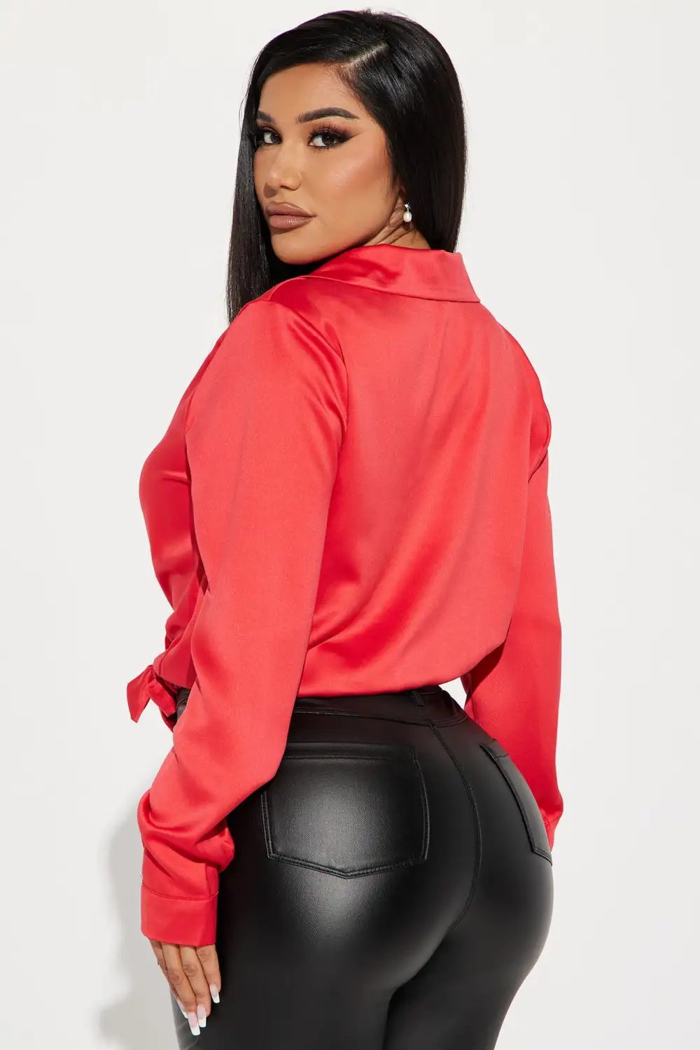 Olivia Satin Blouse Top - Red