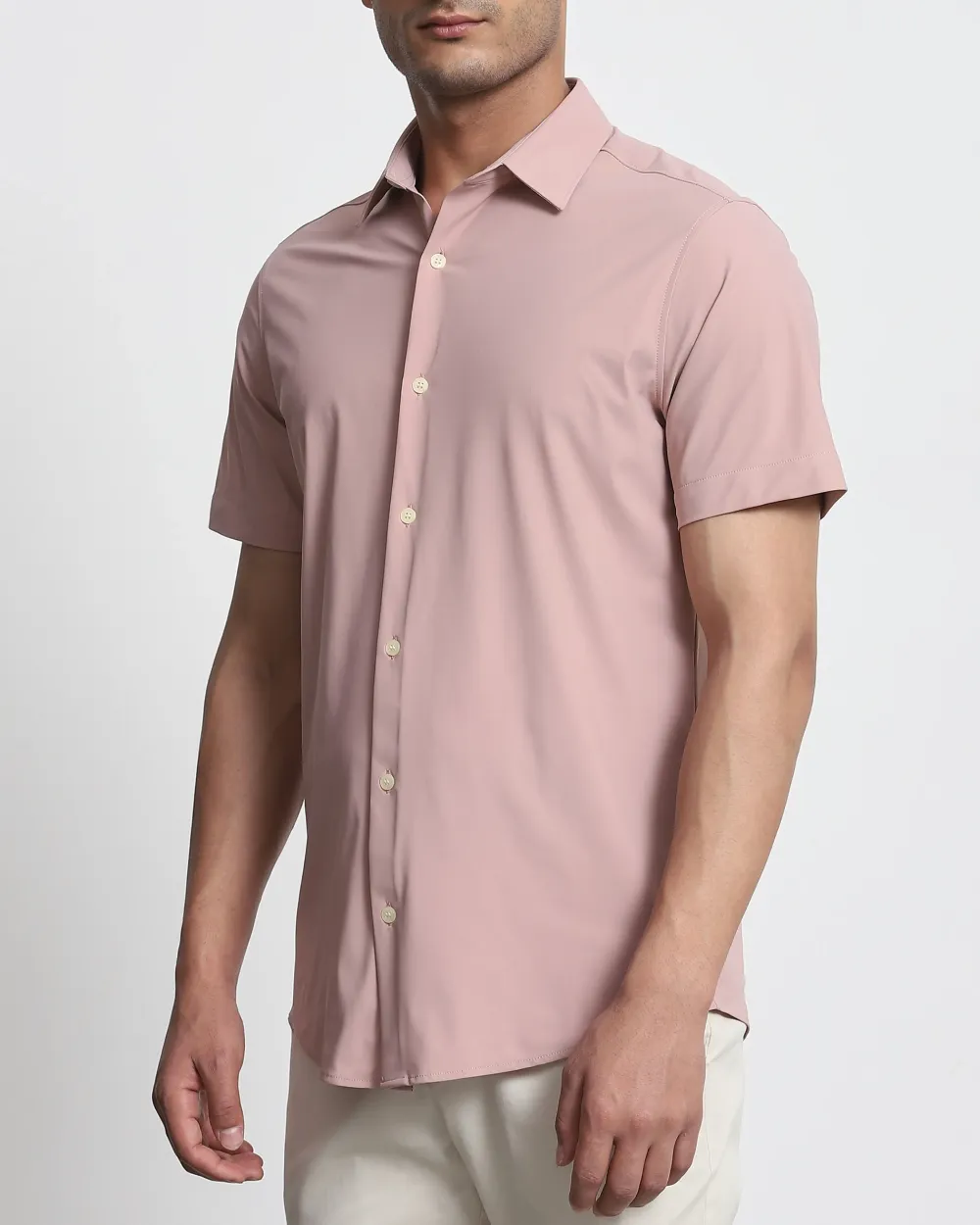Leisure Simple Slim-Fit Breathable Pink Shirt