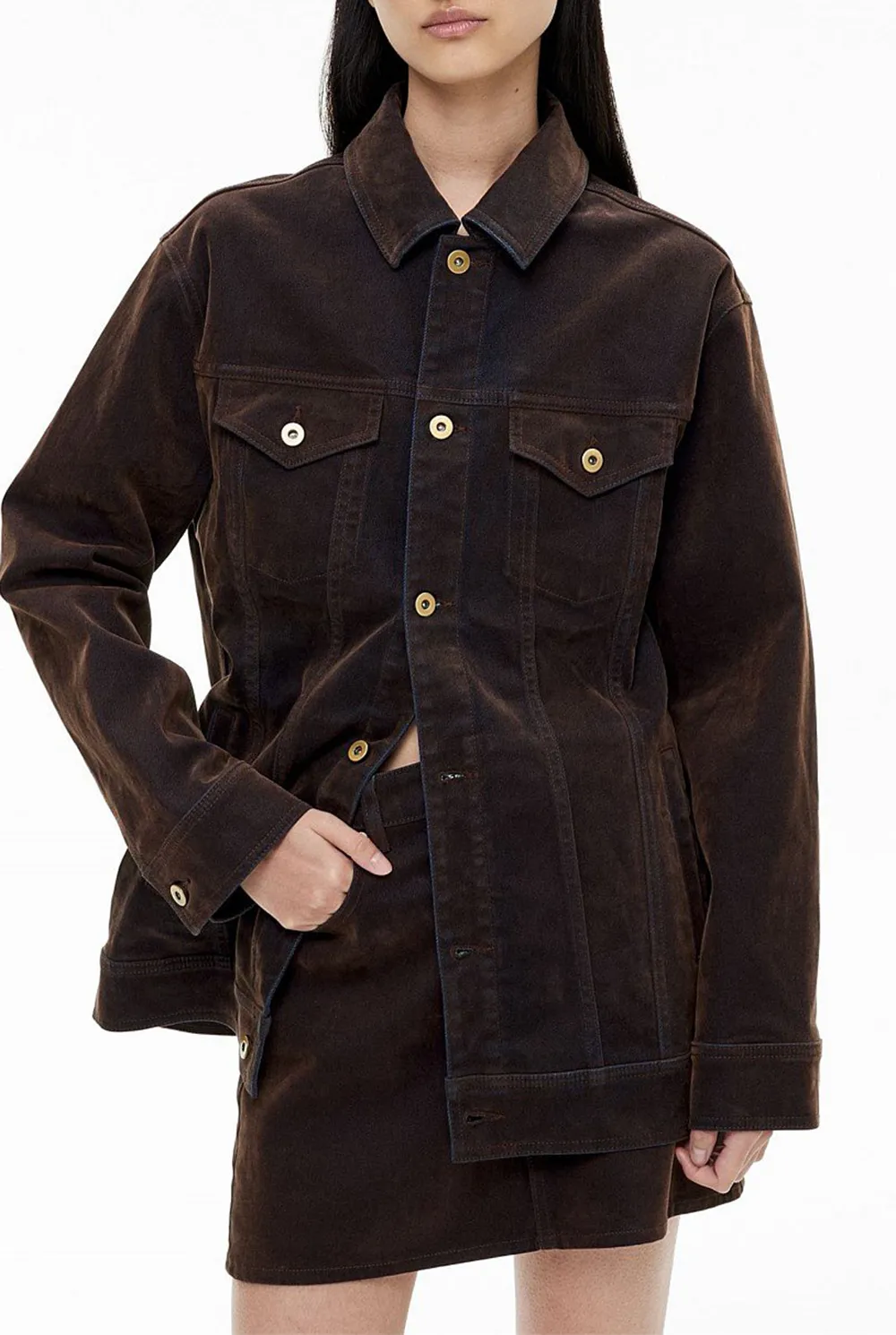 Multi-Pocket Cotton Fleece Denim Jacket