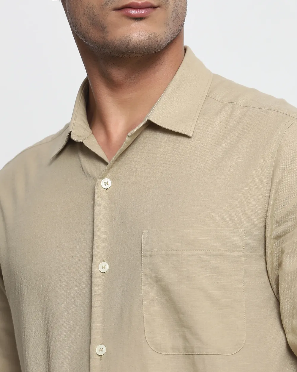 Leisure Simple Daily Slim-Fit Breathable Beige Shirt