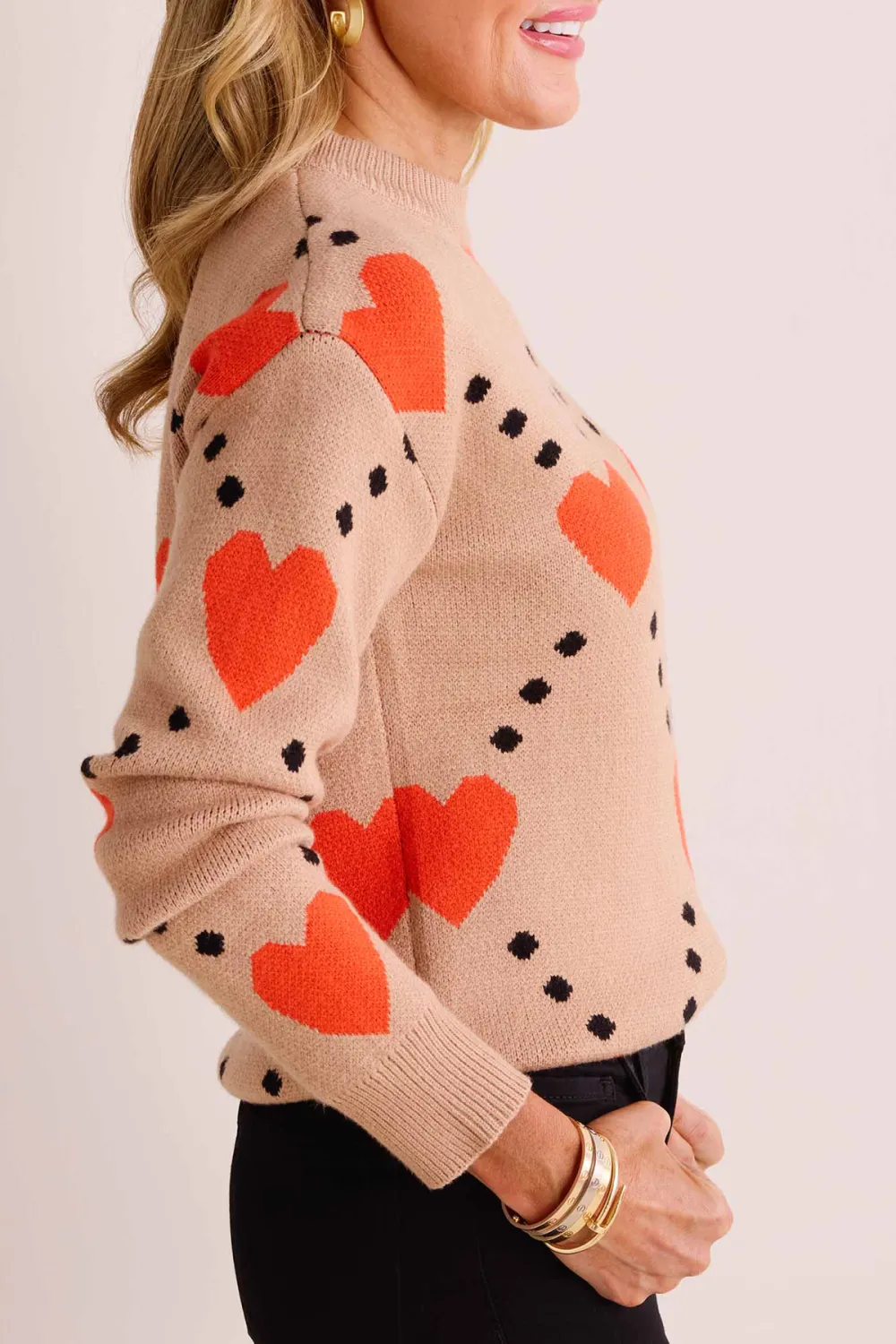 Beige Heart Pattern Sweater