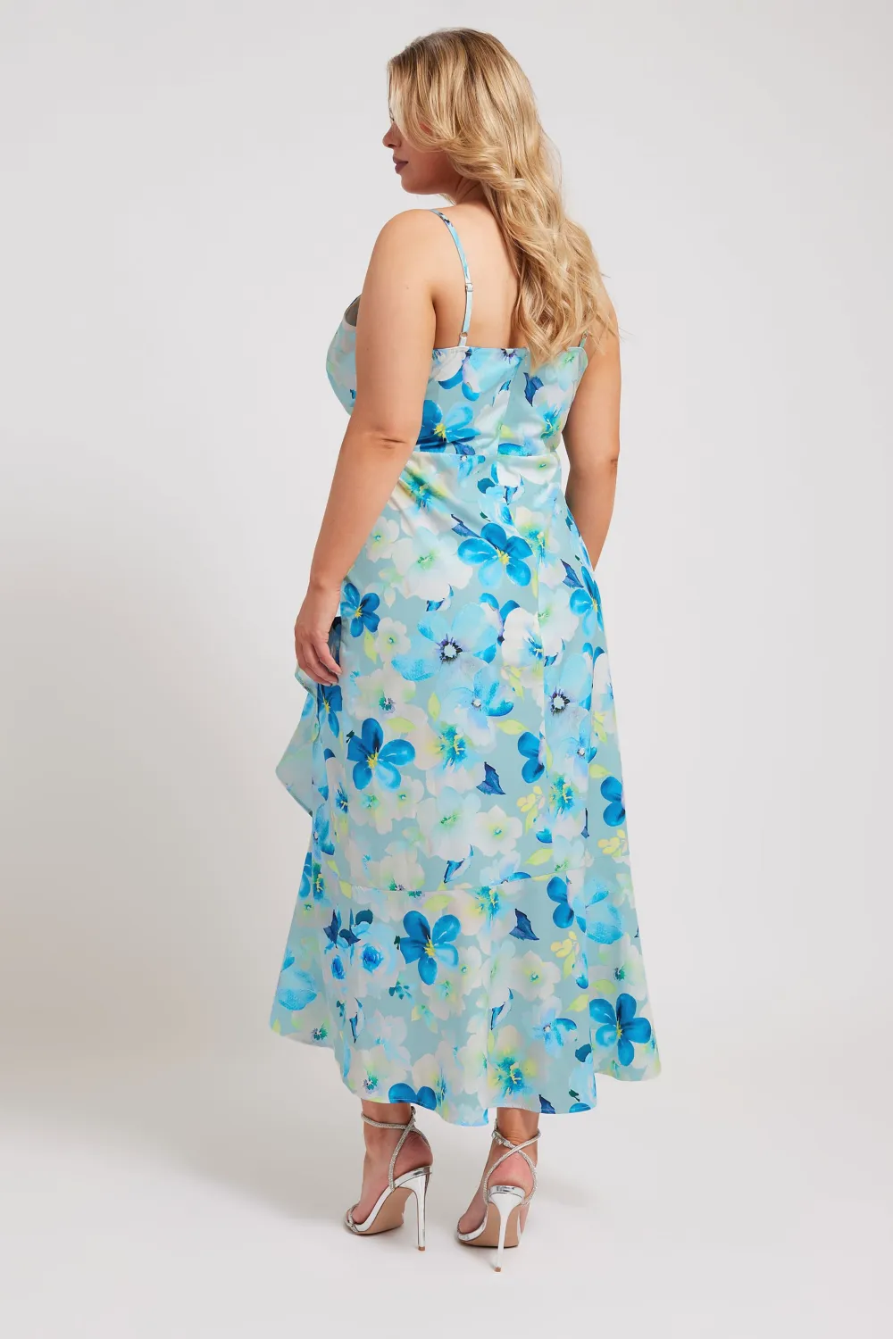 YOURS LONDON Curve Blue Floral Print Ruffle Wrap Dress