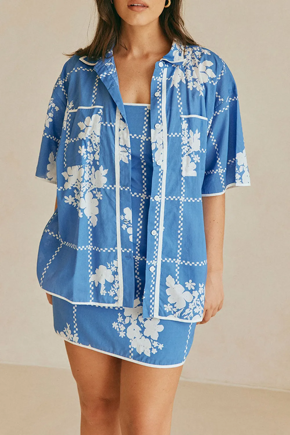 Short Sleeve Floral Print Oversized Shirt