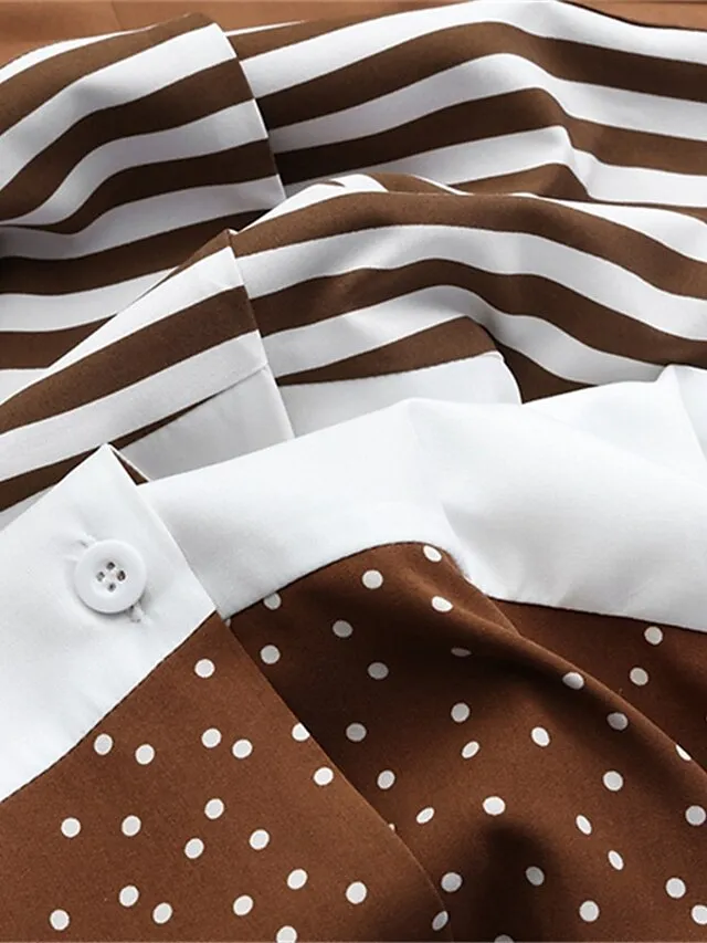 Women's Casual Dress Swing Dress Long Dress Maxi Dress Brown Half Sleeve Color Block Button Summer Spring V Neck Basic 2023 5XL