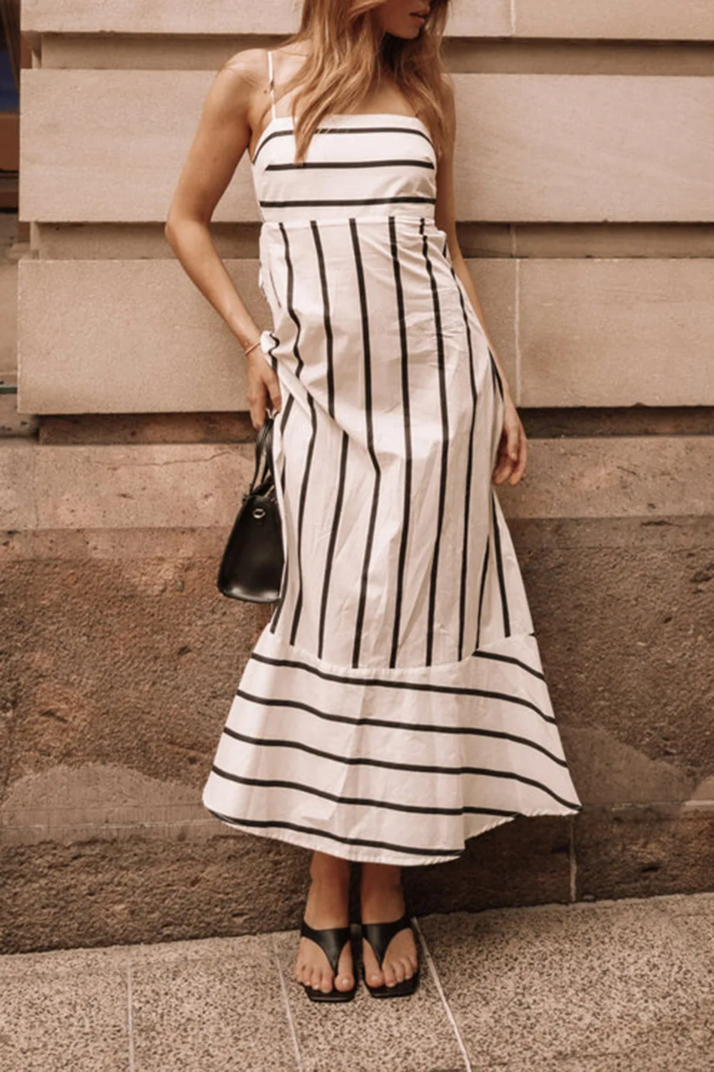 CREAM STRIPE MIDI DRESS