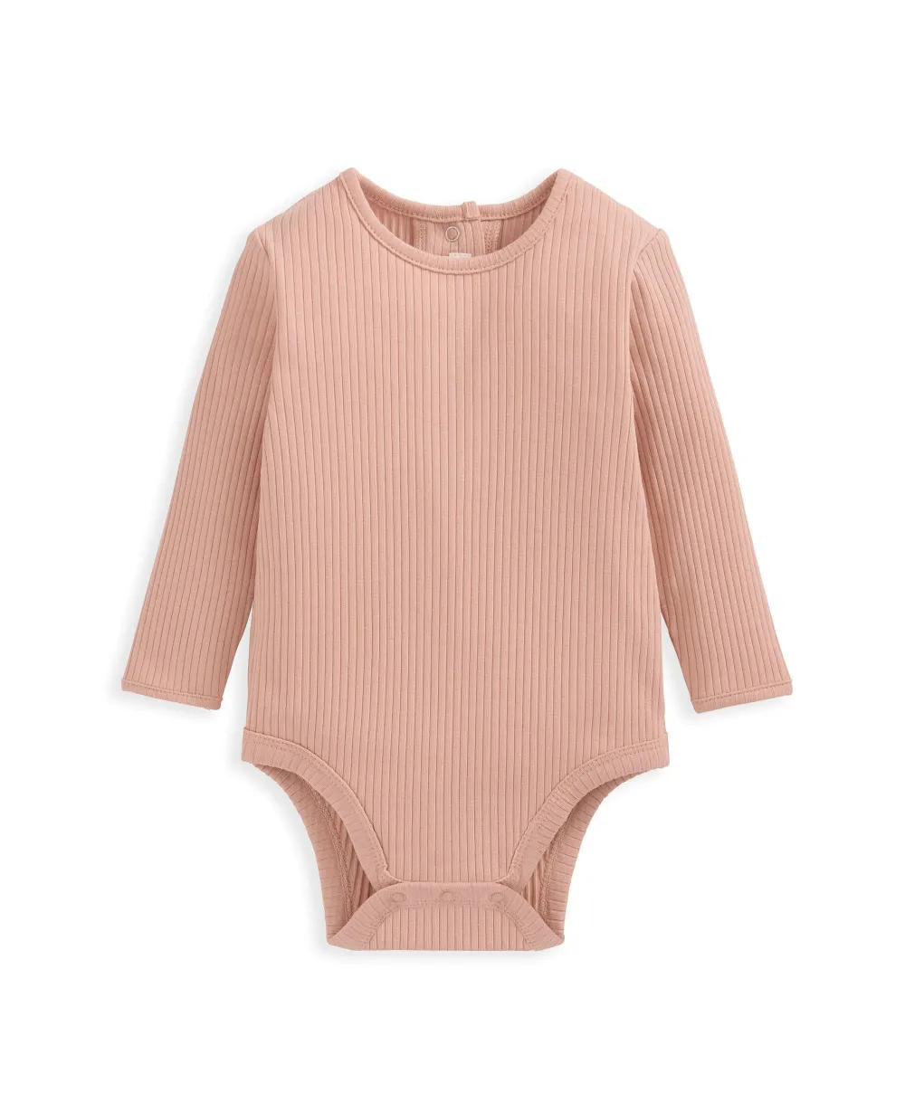 Organic Ribbed Bodysuit & Bottoms - Pink