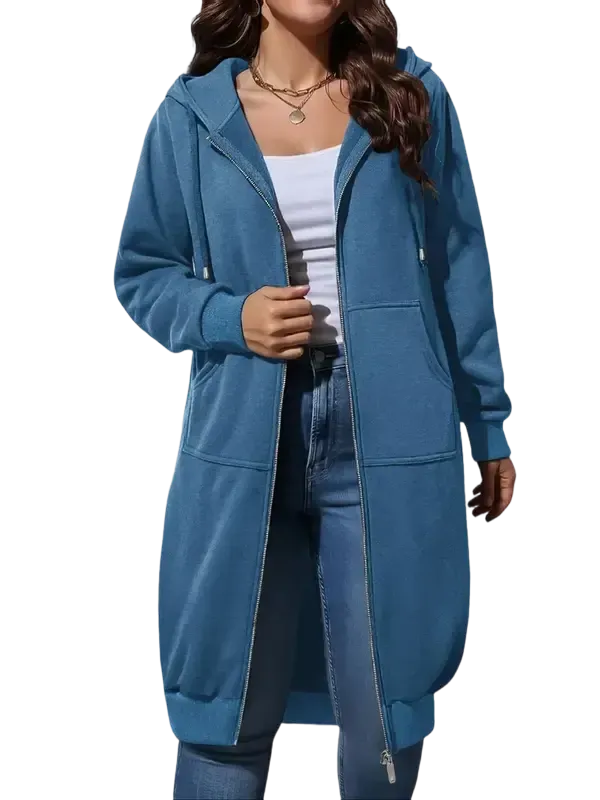 🧥 Women's Longline Zip-Up Fleece Hoodie