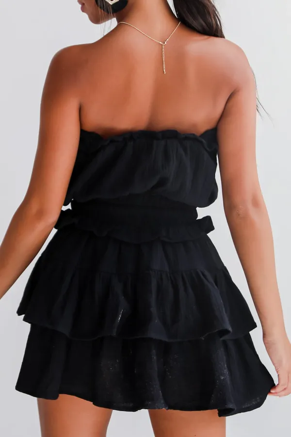 On The Sidelines Linen Strapless Mini Dress