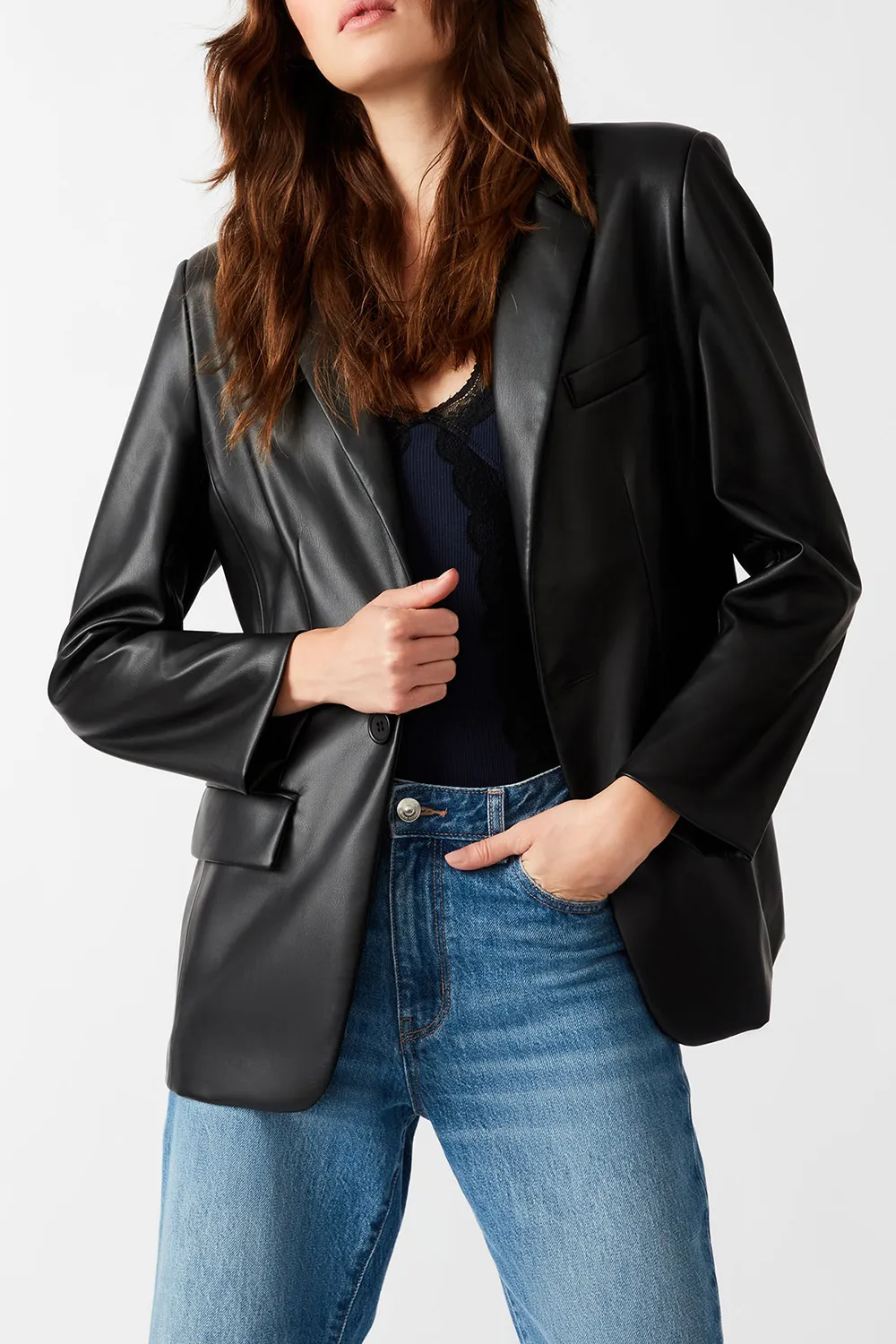 FAUX LEATHER BLAZER BLACK
