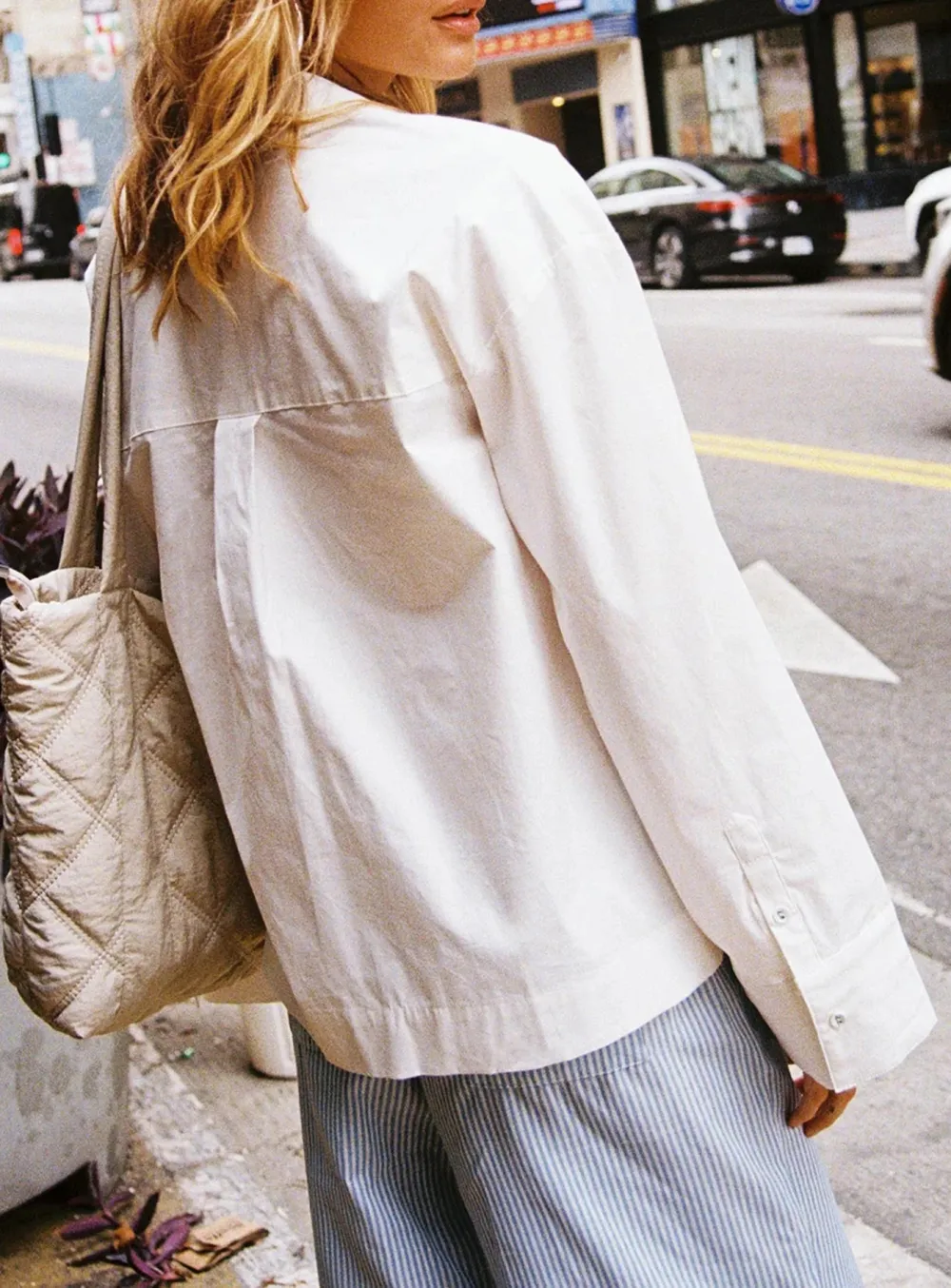 White Mandarin Collar Tie Front Shirt