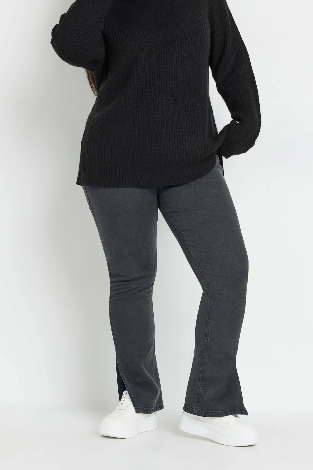 YOURS Curve Black Side Split Stretch Straight Leg Jeans