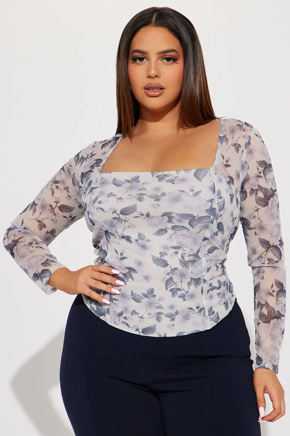 Odette Mesh Top - Grey/combo