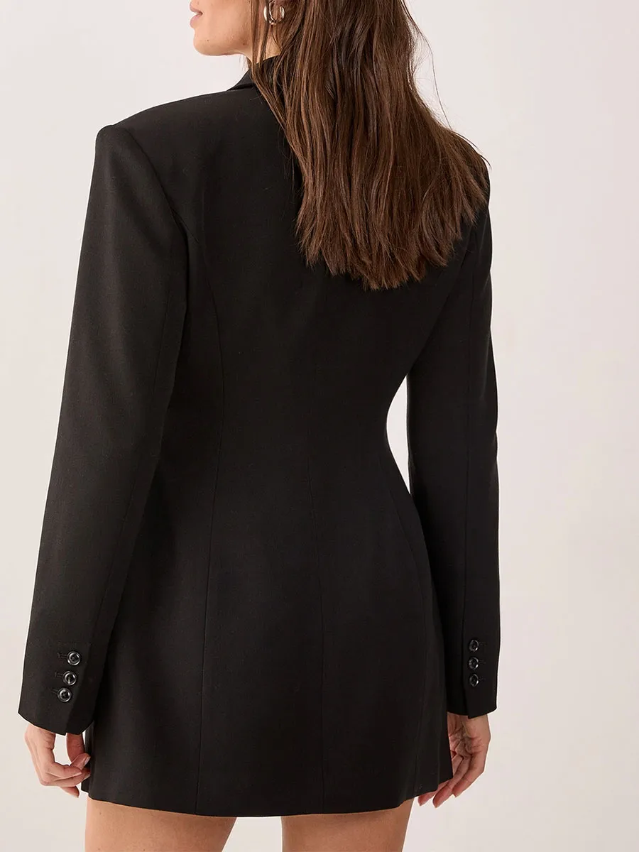 Women's Black Belted Waist Blazer Dress