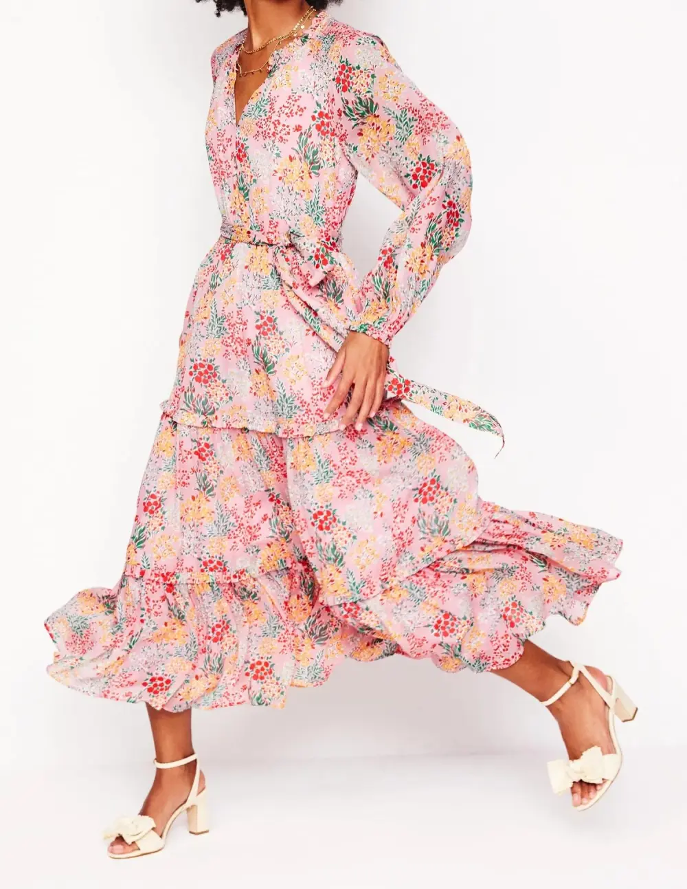 Ruffle Smocked Midi Dress