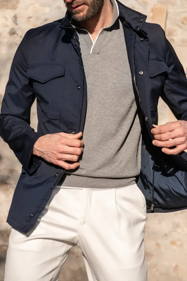 Blue Field Jacket In  Green Storm System Wool