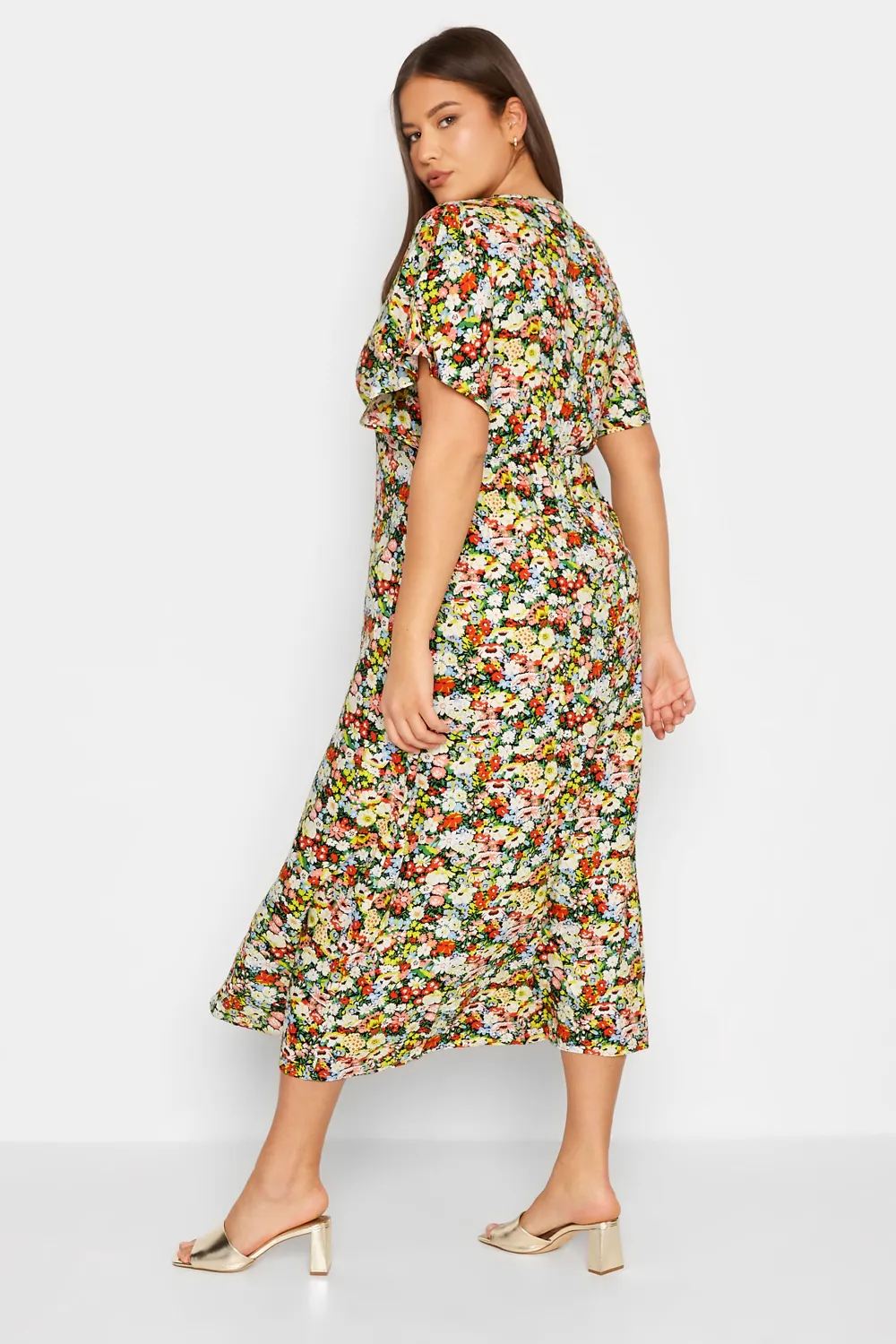 LTS Tall Yellow Floral Print Split Front Midaxi Dress
