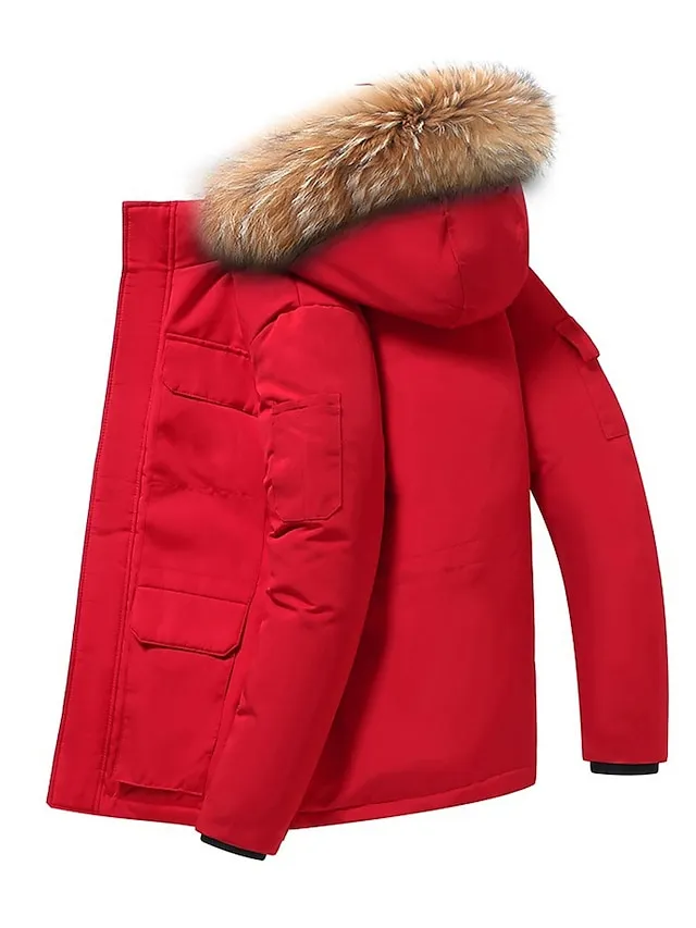 Women's Parka Puffer Jacket Cropped Thicken Winter Coat Thermal Warm Heated Coat Windproof Zip up Coat with Fur Collar Hood Outdoor Hiking Outerwear Long Sleeve Fall Black Beige Red