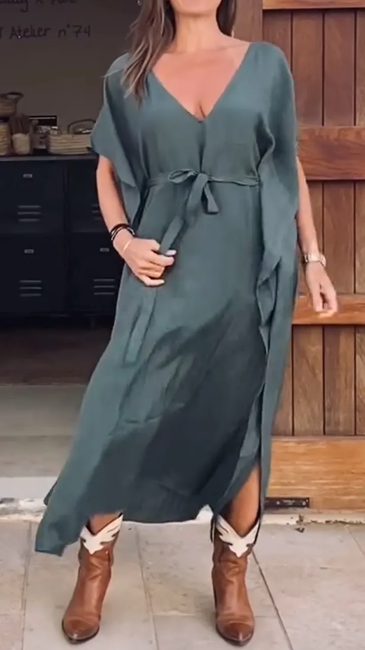 Women's V-neck Sleeve One-piece Strap Loose Casual Dress