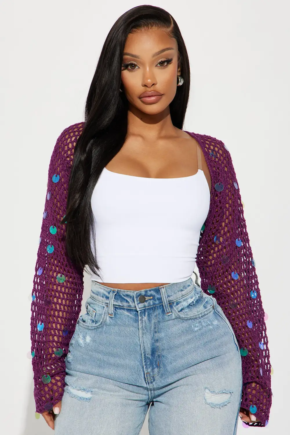 Bella Sequin Bolero Sweater - Plum