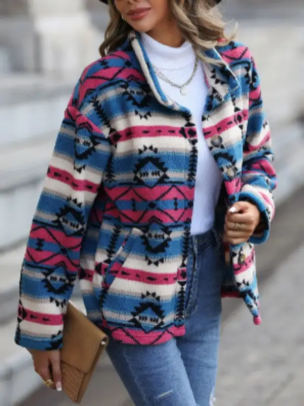 Stand Collar Button Front Maroon Velvet Printed Jacket