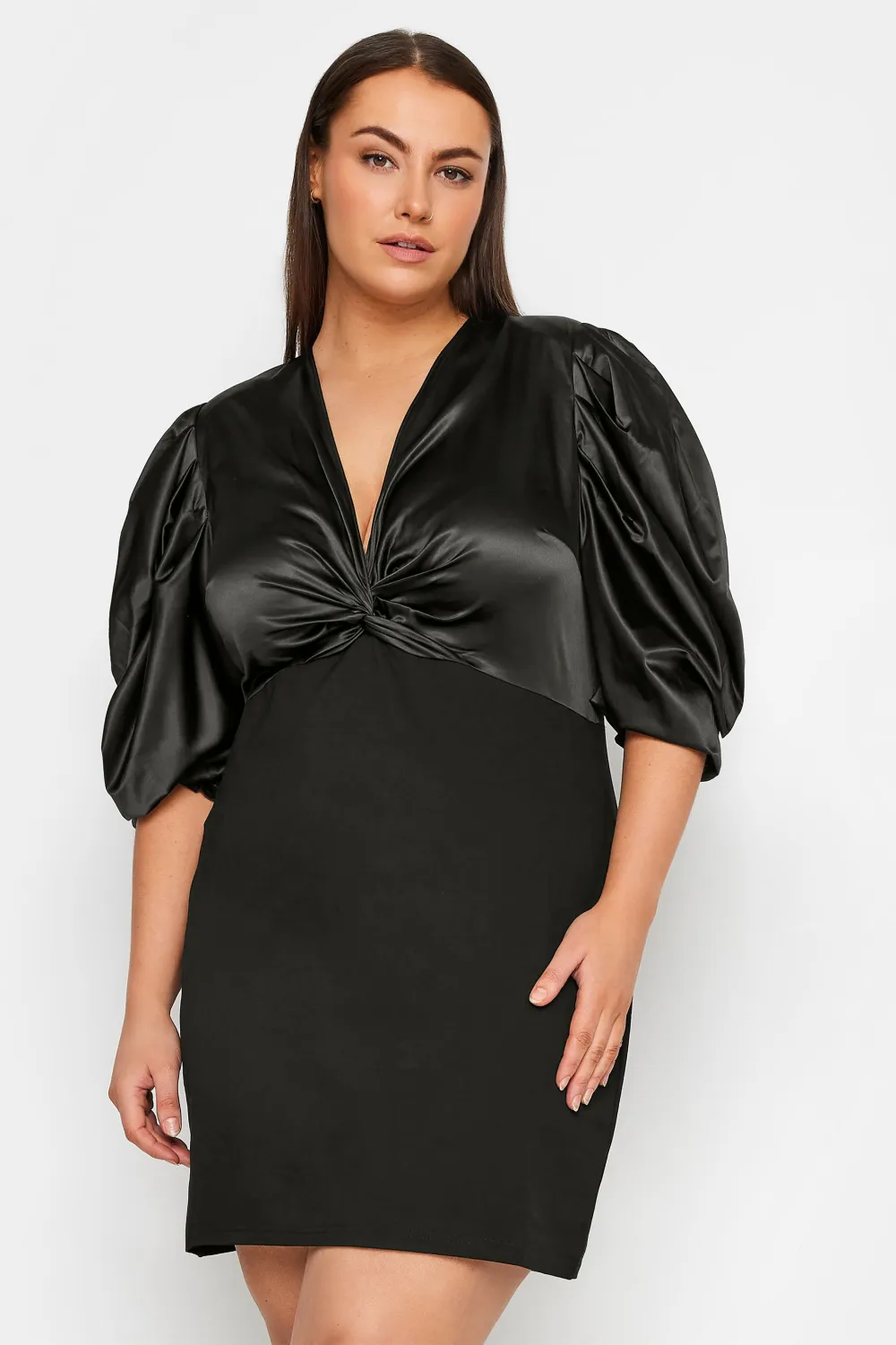 Evans Black Satin Twisted Knot Mini Dress