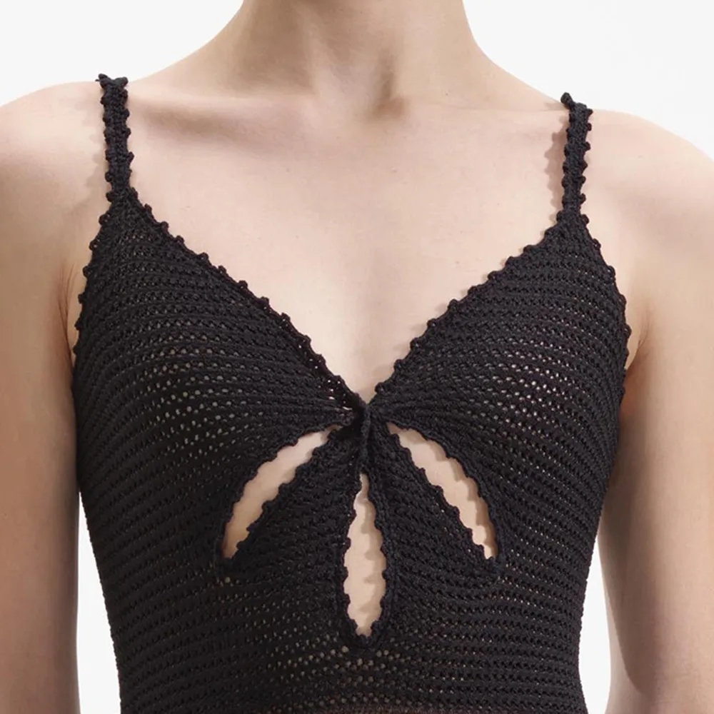 Black Crochet Cut Out Midi Dress