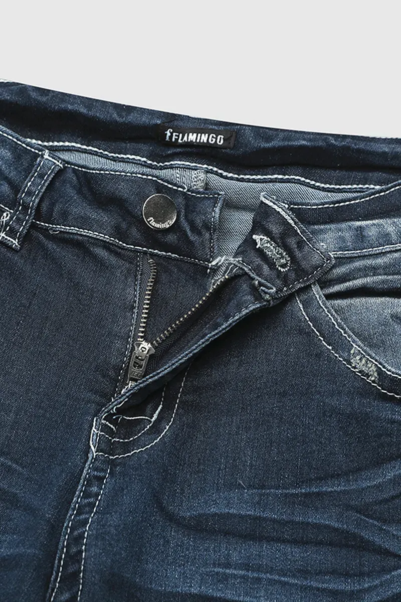 Mid Waist Pocket Straight Leg Jeans