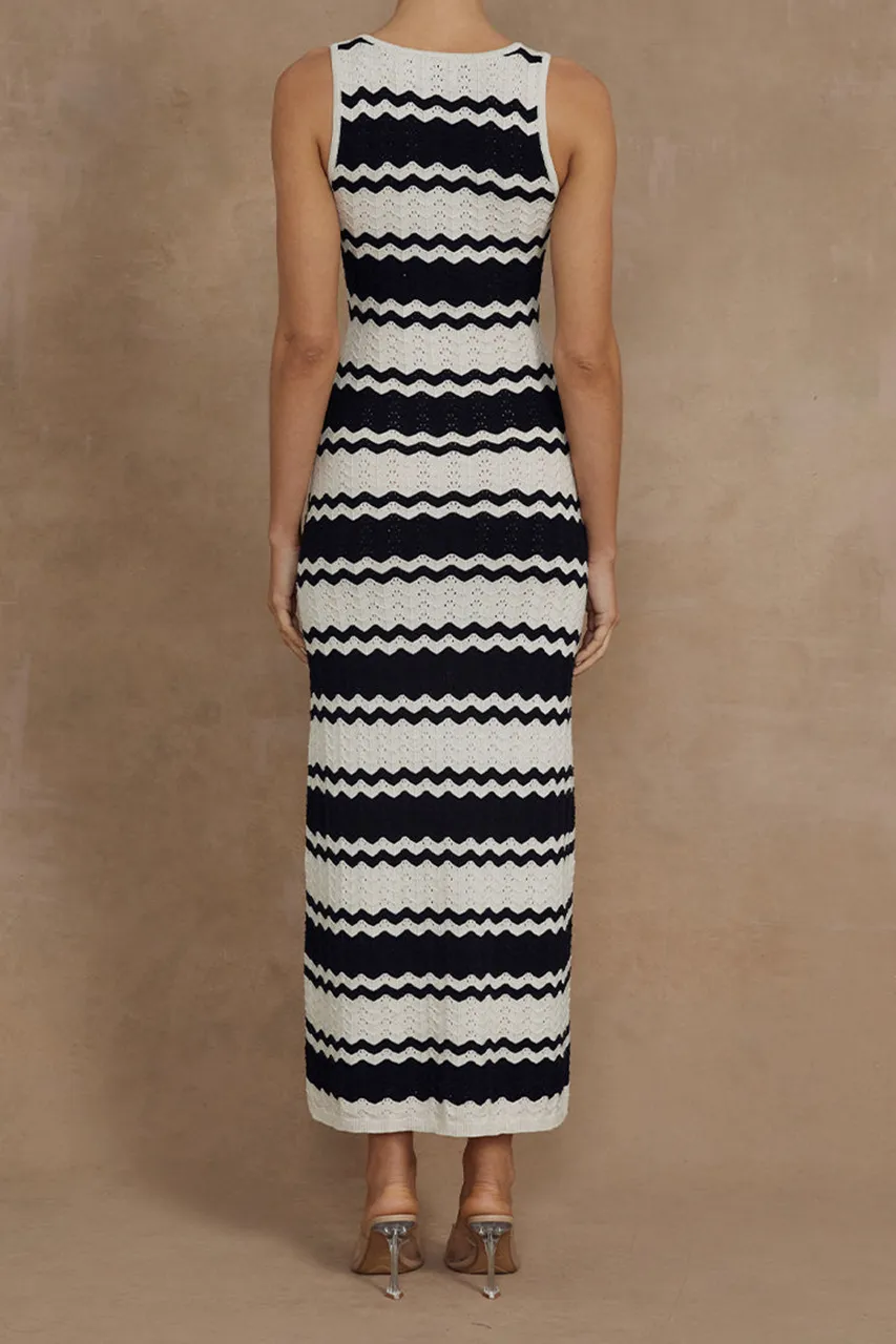 Black And White Striped Knitted Dress