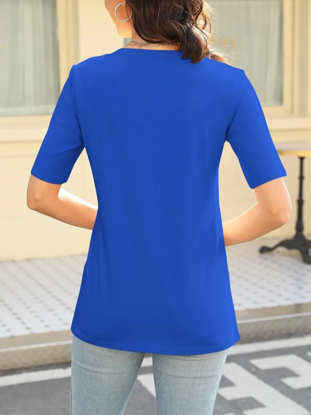 ORANDESIGNE Women's Color Block Short Sleeve T Shirts Casual V Neck Summer Tops Tees Loose Fit Blouses