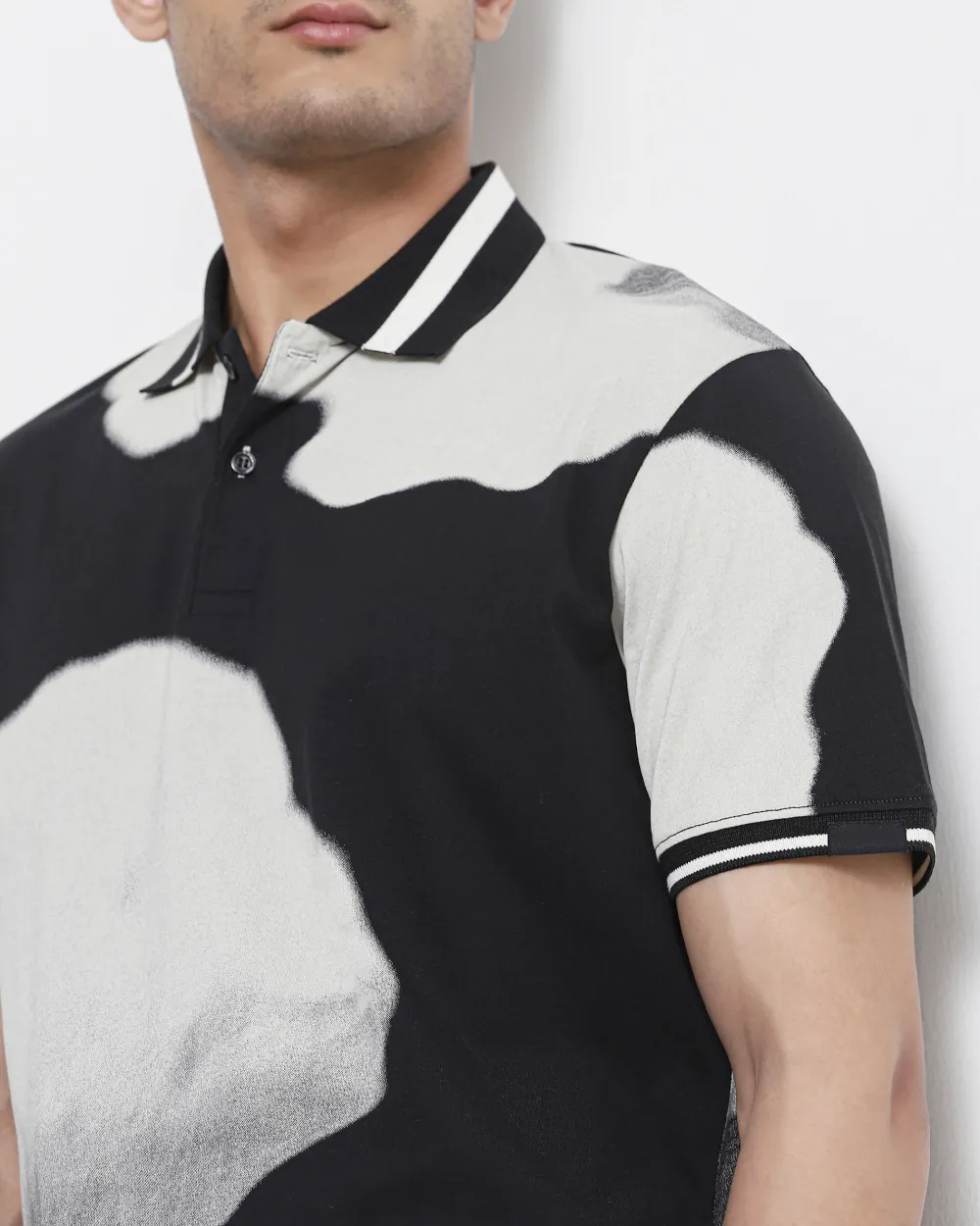 Daily Simple Soft  Black Floral Print Polo Shirt