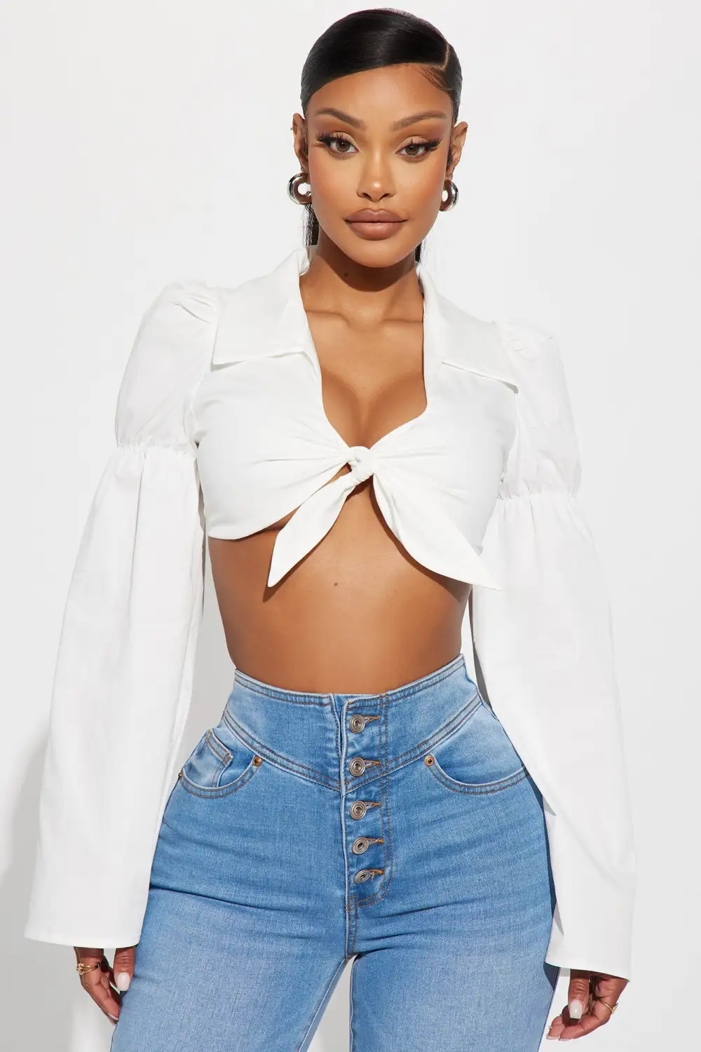 Vaelyn Poplin Top - White
