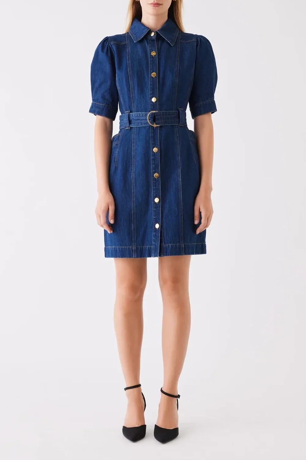 Indigo Denim Button - Front Mini Dress