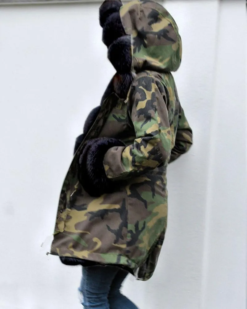 Womens Hooded Camouflage Warm Winter Coats Faux Fur Jacket Parka Overcoat