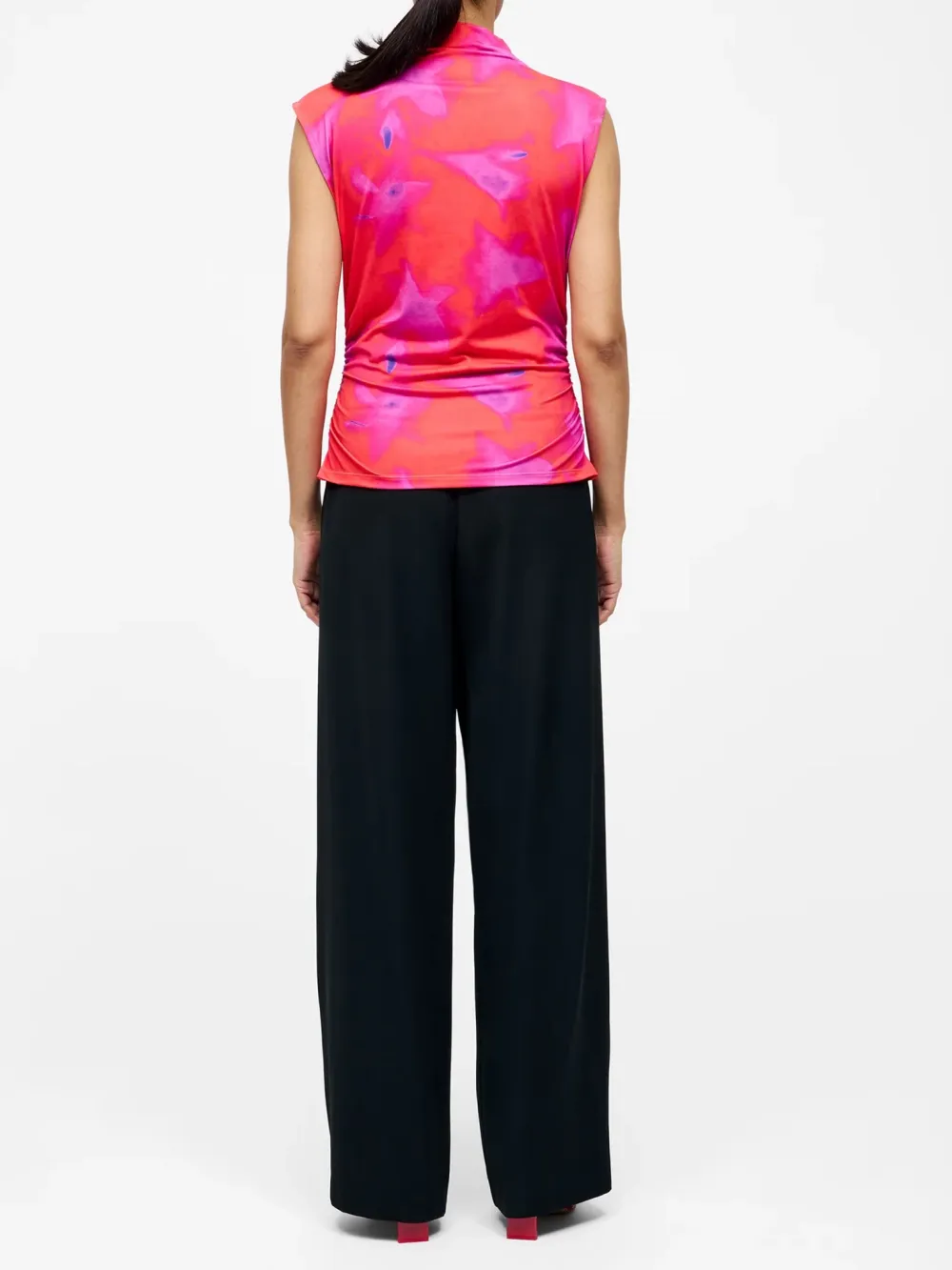 Abstract Art Turtleneck Pleated Top