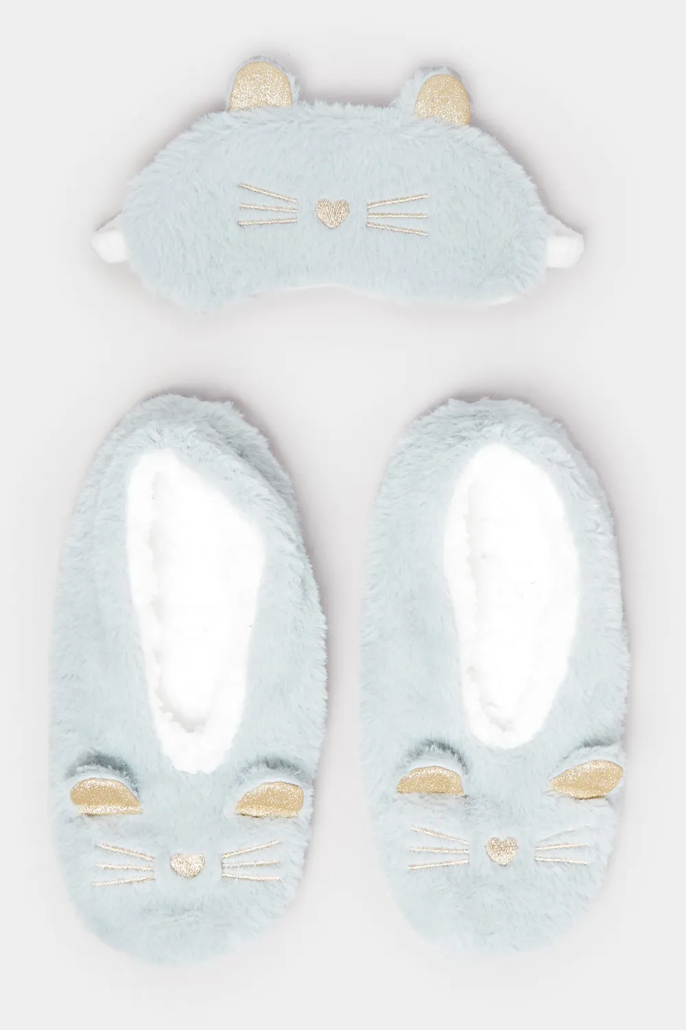 Grey Fluffy Cat Eye Mask & Slipper Set