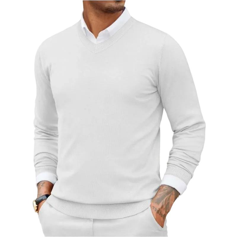 Men's Ribbed V-neck Casual Knit Sweater