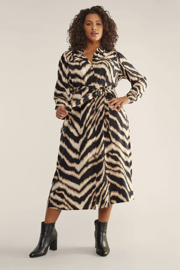 EVANS Curve Black & Brown Animal Print Utility Shirt Dress