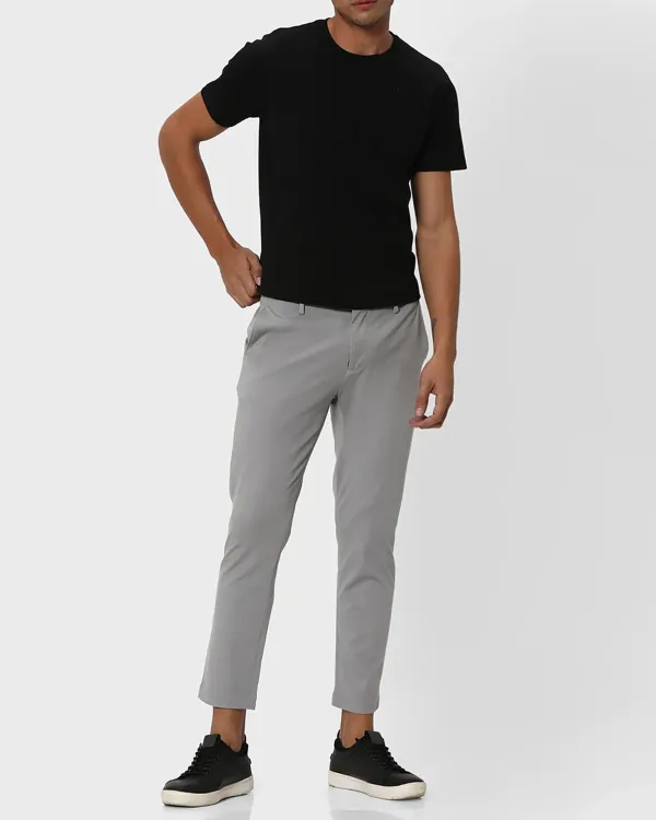 Classic Versatile Soft Slim-Fit Straight-Leg Grey Trousers