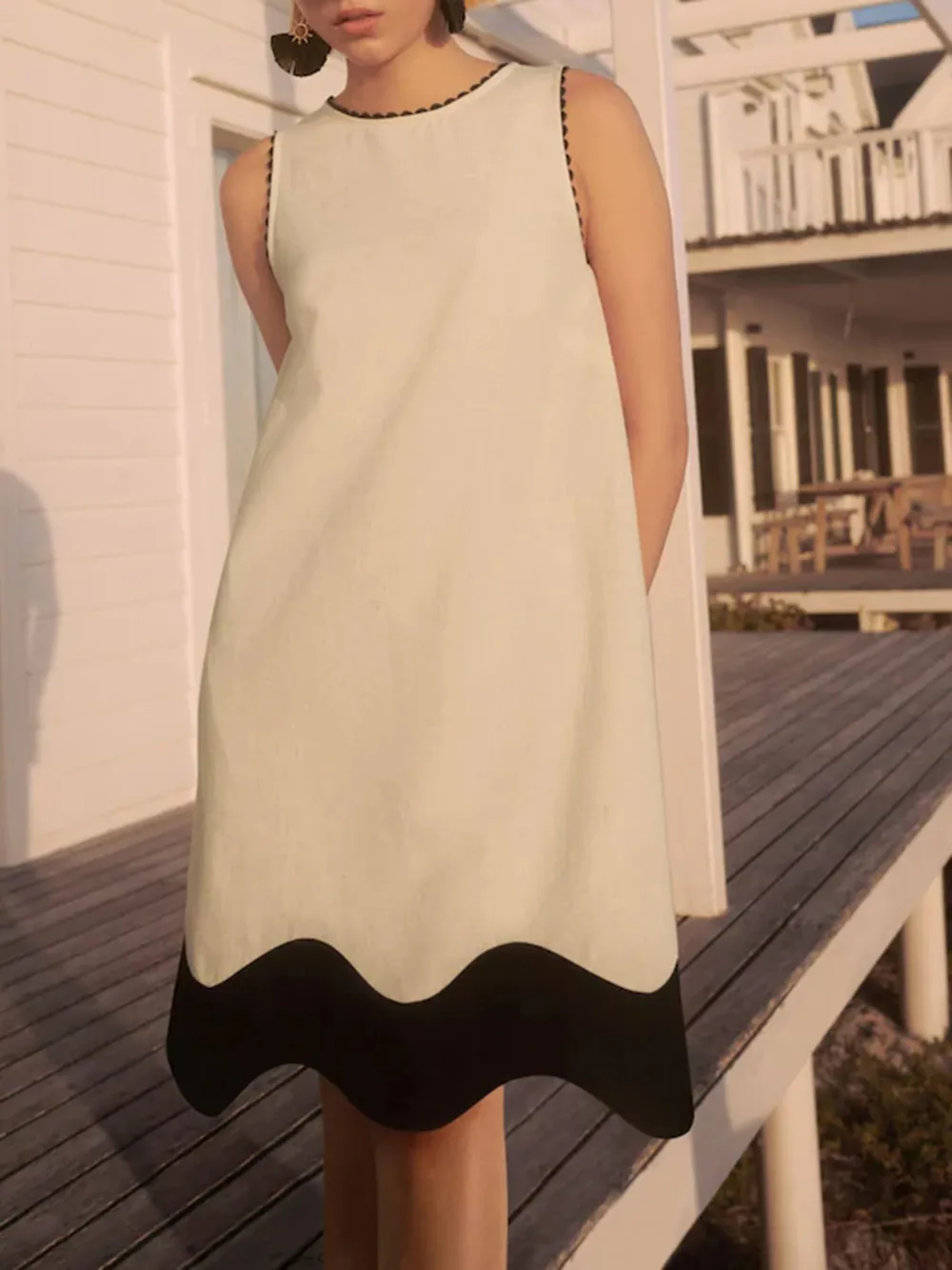 Classic Comfortable Solid Color Round Neck Straight Midi Dress