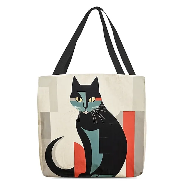 Women's Tote Shoulder Bag Canvas Tote Bag Customize Oxford Cloth Shopping Holiday Print Large Capacity Foldable Lightweight Cat Black / Red Custom Print White