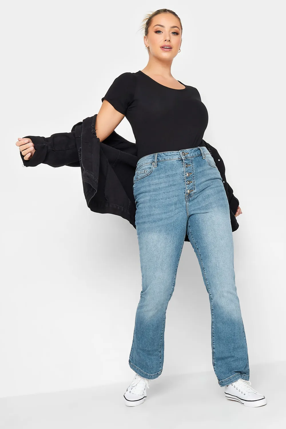 YOURS Curve Mid Blue Stretch Flared Jeans