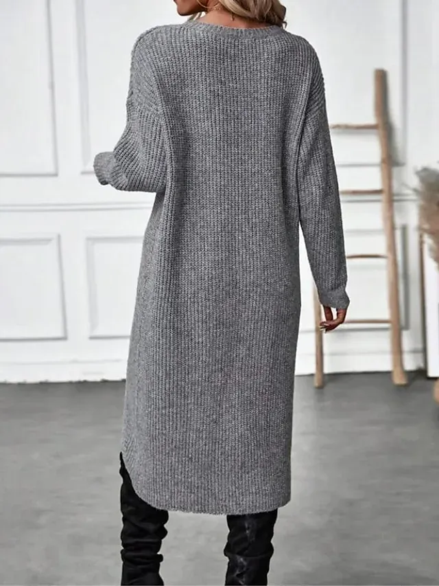 Women's Sweater Dress Knit Dress Jumper Dress Midi Dress Knitwear Warm Fashion Plain Outdoor Daily Going out Crew Neck Long Sleeve 2023 Regular Fit Black Wine Green S M L XL XXL 3XL