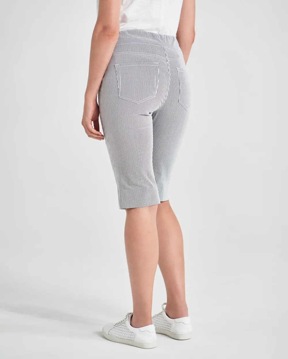 Striped Knit Knee Length Shorts