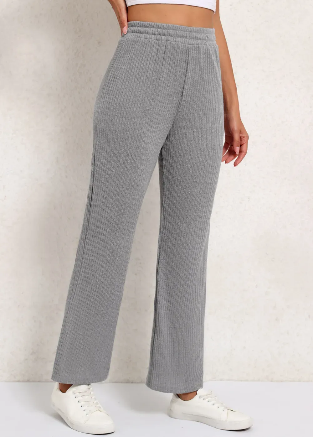 Elastic Waist High Waisted Grey Pants