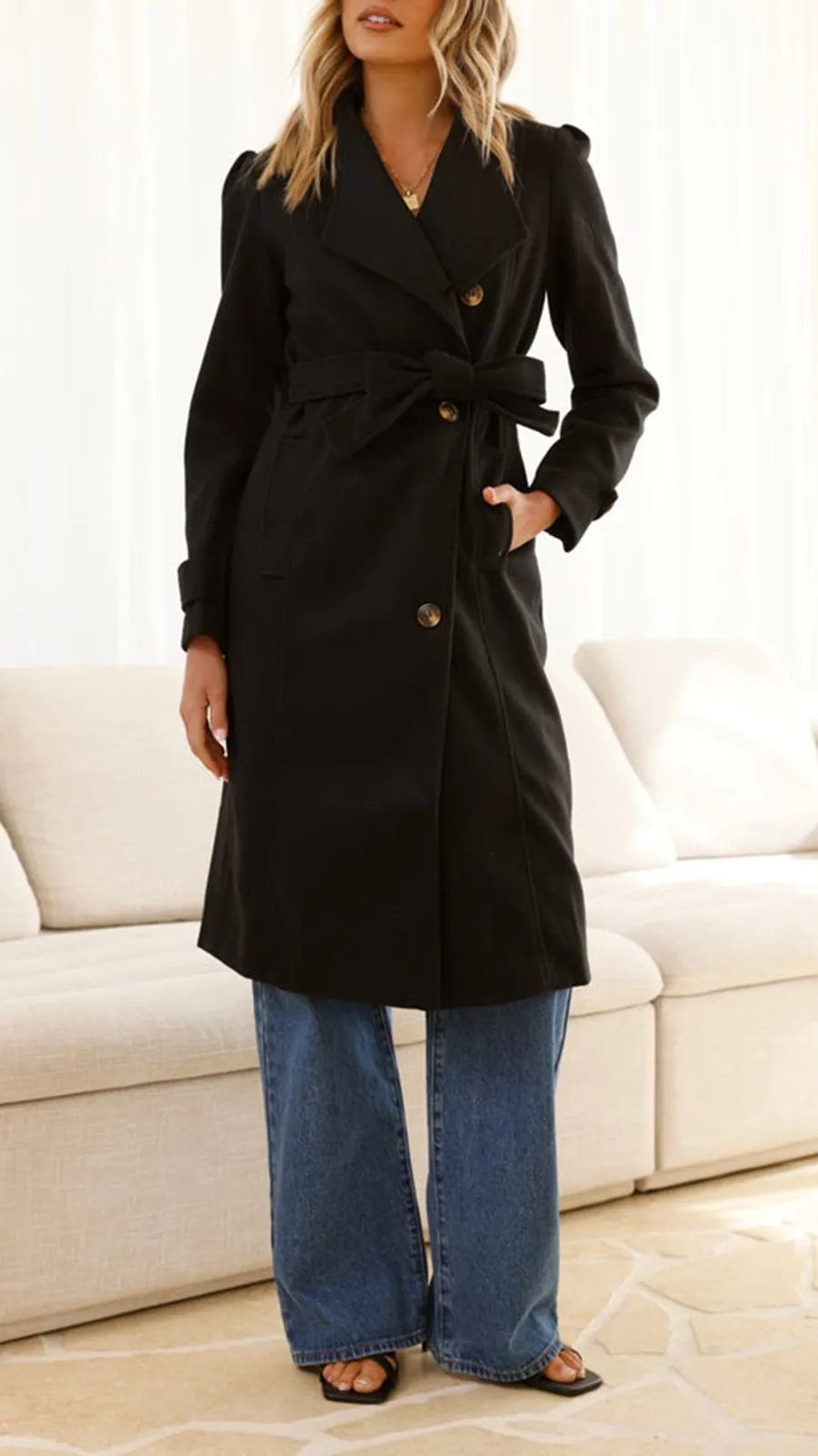 Elongated Button-Down Wool Jacket