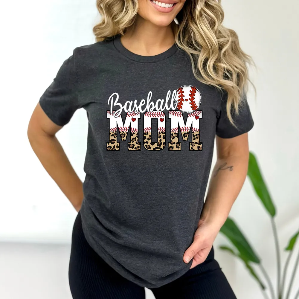 Baseball Mom Print Round Neck Short Sleeve T-Shirt