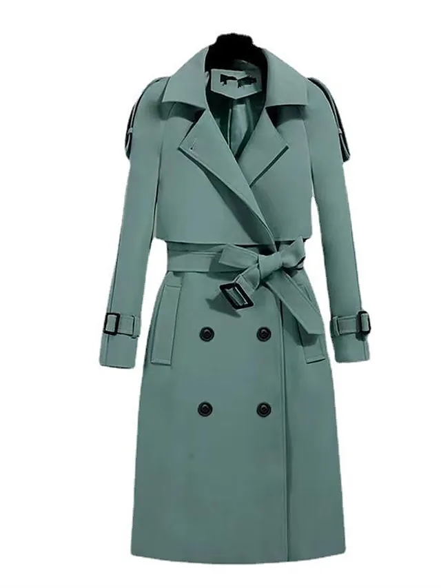 Women's Trench Coat Long Over Coat Fall Winter Coat with Belt Elegant Stylish Simple Minimalist Jacket Long Sleeve Bean Green Black khaki