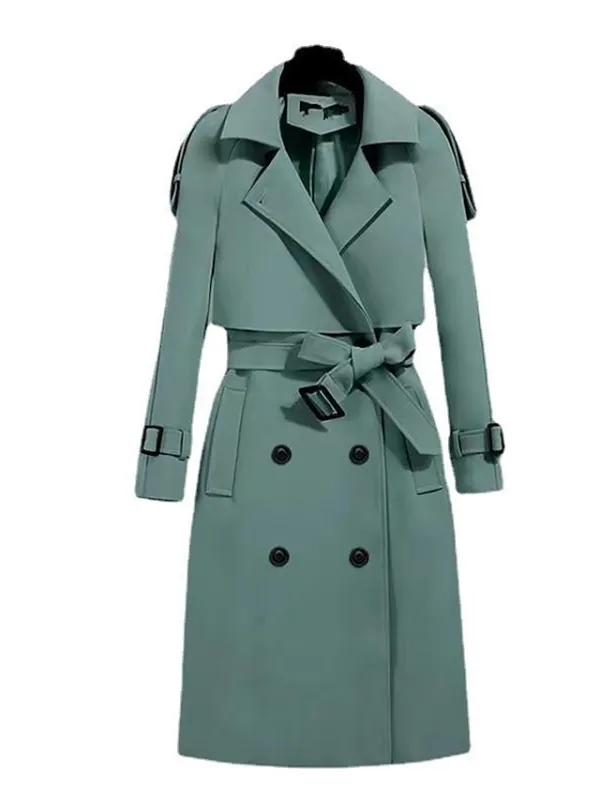 Women's Trench Coat Long Over Coat Fall Winter Coat with Belt Elegant Stylish Simple Minimalist Jacket Long Sleeve Bean Green Black khaki